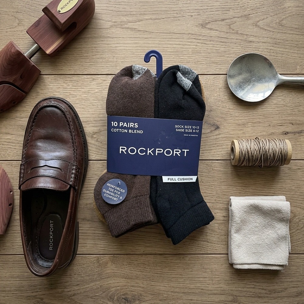Rockport Men's Socks 10 Pairs Size 10-13 Shoe 6-12 Black Brown Cotton Blend NWT